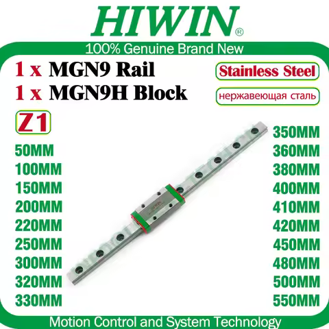 HIWIN MGN9H MGN9 Z1 HIWIN MGN9 Rail 50 100 150 200 250 300 350 400 500 550MM HIWIN MGN9H Block Z1 Ca