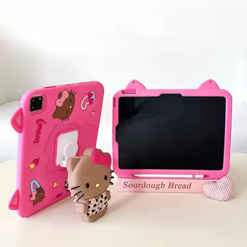 Kawaii Sanrio HelloKitty Leopard Bow Soft Cover for IPad 10.2 11 Air7 Cute Anime Cartoon Durable Bre