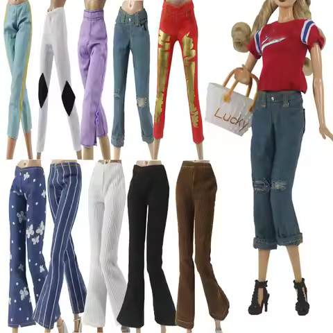 Fashion Casual Wears 11.5" Leather Pants Floral Jeans Dolls Trousers Clothes Accessories