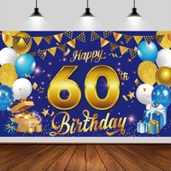 Blue Gold Happy 60th Birthday Photography Background 7x5ft Gold Blue 60th Birthday Party Backdrop fo