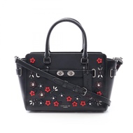 【二手】COACH手提包 Blake Carryall Flower 2WAY F59450 黑色/RED/ブラウン皮革 Blake Carryall 25 花卉貼紙