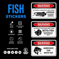 Fish Stickers. Arowana Betta Aggressive. Sticker Sign Label Warning Caution Danger Risk Animal. Funn