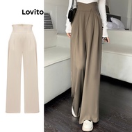Lovito Casual Pants Plain Asymmetrical Draped Pants for Women LNA35055 (Multi-color)