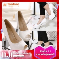 [Taobao]รองเท้าส้นสูงแพลตฟอร์มกันน้ำส้นเข็ม รองเท้าคัชชูหน้าสั้น รองเท้าส้นเตี้ยสีขาวดำ HOT ●11/3☒