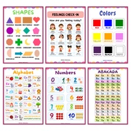 6in1 Kids Educational A4 Wall Chart Learning Material (Alphabet, Shapes, Abakada, etc.)