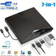 7-In-1 USB 3.0 And Type-C External CD/DVD Burner With 4 USB-A Ports And TF/SD Card Reader, Multi-Fun
