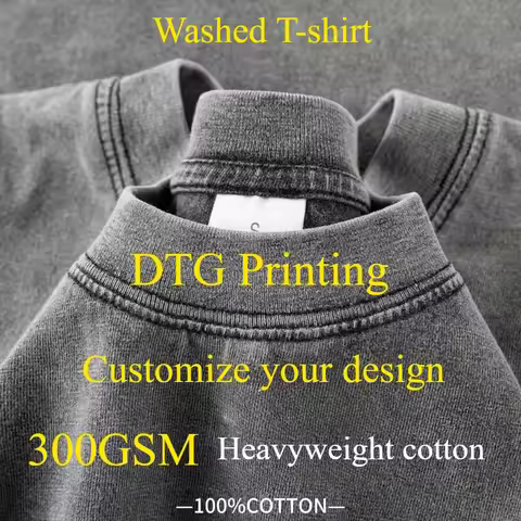 DTG Printing Custom Design Mens Oversized T-Shirt 300GSM Heavyweight Cotton Retro Washed Cotton Tee 