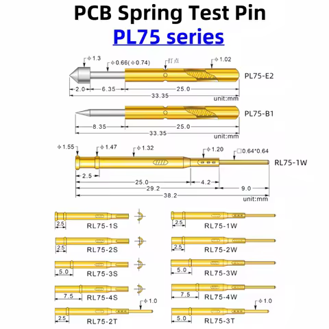 PL75 Series Nickel Plated Brass Spring Test Probe Test Pin Pogo Pin Electric Detection Needle PCB Te