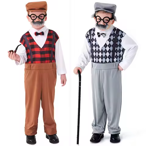 Umorden Old Timer Child Old Man Grandpa Costume Kit for Boys Kids Child Long Sleeve 2-4T 4-6Y 6-8Y 8