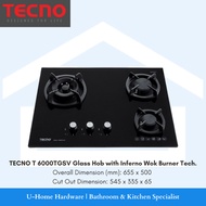 TECNO T6000TGSV 65CM 3-Burner glass hob with Inferno Wok Burner Technology