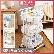 [MINCHI] Full Set 3/4 tier Trolley Rack Quality Baby Storage Rack Multipurpose Storage Trolley 3 Layers Storage Trolley