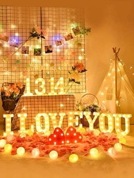 1入組led字母燈a-z 26個字母0-9阿拉伯數字,紅心,粉色心形,適用於生日派對裝飾,婚禮裝飾,家居裝飾,禮品裝飾,派對裝飾