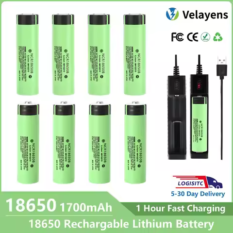 18650 3.7V Rechargeable Li-Ion Battery 1700mAh Actual Capacity, 1000+ Charge Cycles