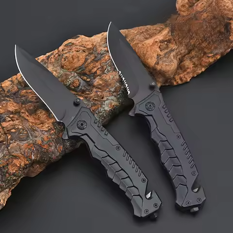 Portable Pocket Folding Knife with Back Clip Plastic Handle Stainless Steel Blade Camping Outdoor To