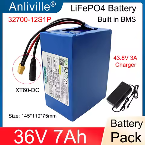 New 36V 7Ah 32700 12S1P LiFePO4 Battery pack Built-in 20A BMS For 38.4V E-boat Electric tools scoote