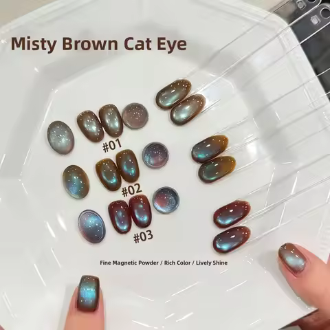 Autumn Nails Fog Island Brown Blue Glass Bead Cat Eye Nail Polish Gel Popular Radiant and luminous S