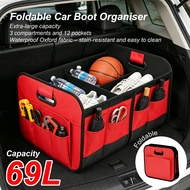 Large Capacity Foldable Car Boot Organiser 69L Oxford Fabric Waterproof 3 Compartments 12 Side Pocke