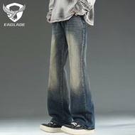 EAGLADE Wide Leg Men's Baggy Loose Vintage Jeans Pants for Men 908 in Retro Blue C03