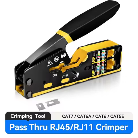 RJ45 Crimp Tool Pass Through Ethernet Crimping Tool for Cat6 Cat5 Cat5e RJ45 Connectors with Replace