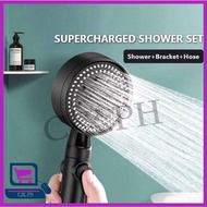 JASMINECHUA 3in1 Shower Head With Hose Holder Set 5 modes Black Universal High Pressure Bathroom