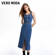 ชุดเดรสยีนส์ Vero Moda ฤดูใบไม้ผลิและฤดูร้อน ทรงหลวม แขนกุด คอวี กระโปรงทรงเอ ความยาวปานกลาง สำหรับผ