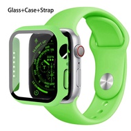 Glass+Case+Strap For Apple Watch band 44mm 40mm 45mm 41mm 38mm 42mm 44 45 mm Silicone bracelet apple watch series 8 7 3 4 5 6 se