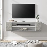 WAMPAT Floating TV Stand Shelf Wall Mounted Entertainment Center Floating Cabinet Media Console Storage Hutch Under TV Grey,39 Inch