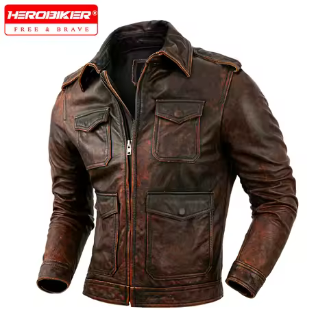 Motorcycle Jacket Men's Retro Cow Leather Jacket Fashion Lapel Leather Jacket Autumn And Winter Moto