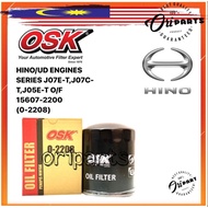 OSK OIL FILTER O-2208 HINO/UD ENGINES SERIES J07E-T J07C-T J05E-T OIL FILTER 15607-2200 PENAPIS MINY
