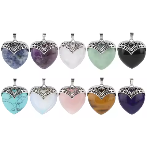 1PCS Love Heart Shape Natural Stone Pendant Sodalite Onyx Charms Pendant Women Jewelry fit for Neckl