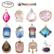Beebeecraft 1~20pc Glass Pendants with Brass Open Back Settings Faceted Heart Light Gold Lilac for Jewelry Making