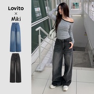 (Lovito x Miki) Casual Jeans Cat's Whiskers Pocket Jeans for Women Plus Size Friendly L106AD1240 (Lo