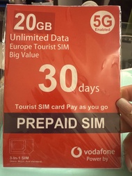 Vodafone 歐洲旅遊SIM卡 20GB