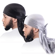 2 ชิ้น/ล็อต Unisex ผู้ชายผู้หญิงซาติน Breathable Silky Durag Long Tail Doo Rag หมวกโจรสลัด Turban ผ้