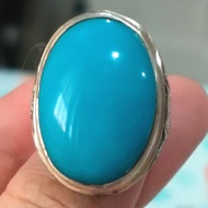 Cincin Pirus Naishabur Persia Biru Polos Jumbo Asli Ikat Perak Ukir 