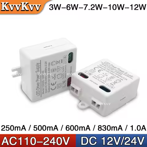 DC12V 24V Power Supply Constant Voltage Switching 3W 6W 10W 12W Lighting LED Transformer 250 500mA 6