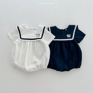 0-2 Years Old Baby Bear Embroidered Navy Lapel Summer Short Sleeve Preppy Style Jumpsuit