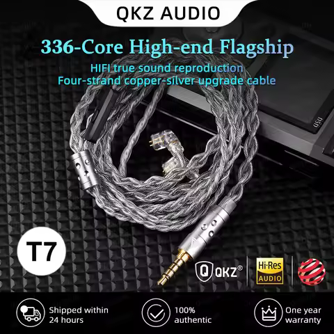 QKZ T7 336 Core Silver-Plated Earphone Upgrade Cable HiFi 4-Strand 3.5MM/2Pin Eearphone Cable for QK