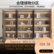 02Bookcase Integrated to Top New Chinese Bookcase Light Luxury High-End Wine Cabinet with Glass Door Display Cabinet W