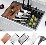 33 Black Drop In Kitchen Sink, Bewitch-33X22X10 Inches Black Stainless Steel Topmount Single Bowl Wo