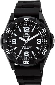 Citizen Q&amp;Q VR44-001 Men's Wristwatch, Analog Waterproof, Urethane Strap, Black, black/white index, watch