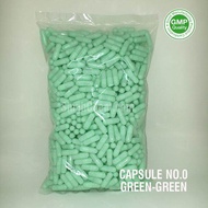 แคปซูลสีเขียวอ่อน เบอร์ 0 (Capsule no.0 Light Green) แคปซูลเปล่า บรรจุผงขนาด 400-650 มิลลิกรัม 1,000แคปซูล/แพ็ค