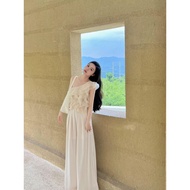 Set of off-the-shoulder ruffled top + elegant women's wide-leg pants HB.Studio S108