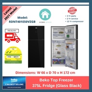 Beko Top Freezer 375L Fridge (Glass Black), Latest 2021 Model! (RDNT401E50VZGB)
