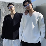 High-end v-Neck Sweater Men M-3XL Three-Color Spring Autumn 2023 Men's Korean Version Loose Bottoming Sweater Japanese Retro Sweater Niche Design Feel Solid Color Sweater Men Lazy Style Knitted Sweater Men Korean chic Exquis