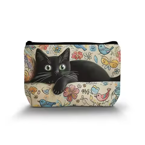 1 Pc Funny Beauty Retro Cat Pattern Makeup Cosmetic Bag Lightweight Portable Home Business Outdoor B