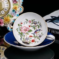 英國製Aynsley 美麗雀鳥花卉骨瓷下午茶杯咖啡杯盤組(寶藍)