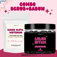 [COMBO WHITENING]LULUR HITAM+SABUN GLUTAWHITENING SCRUB BEDDA LOTONG SABUN BERAS GLUTATHIONE BRIGHTE