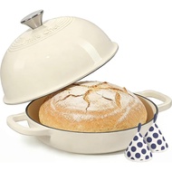 Enameled Round Cast Iron Bread Oven, 6 Qt Cast Iron Dutch Oven for Homemade Sourdough Bread Baking, 