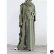 【Spot Goods】Dubai Abaya 2-piece Sets Women Wear Plain Dresses Arab Robe Muslim Abaya Dress Muslimah 